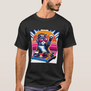 T-shirt Chat DJ drôle Groove Disco Son Tech Casque Musique