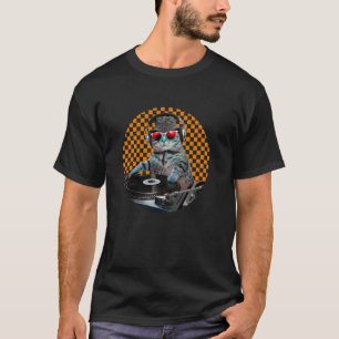 T-shirt Chat DJ Mignon Minou Mixant des Airs Pop Art Pour