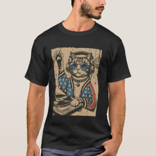 T-shirt Chat Dj Platine Vinyle Chaton Ancien Kit Disco Mus