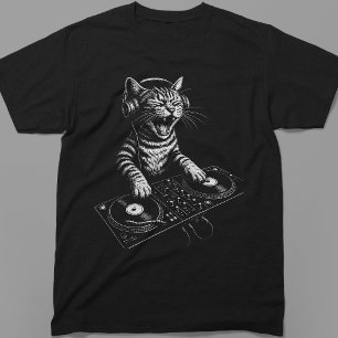 T-shirt Chat DJ Rétro qui gratte le vinyle