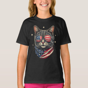 T-shirt Chat drapeau américain 4 juillet Meowica