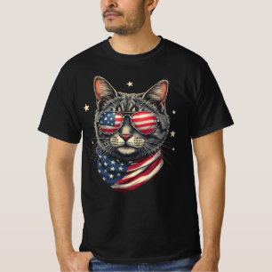 T-shirt Chat drapeau américain 4 juillet Meowica
