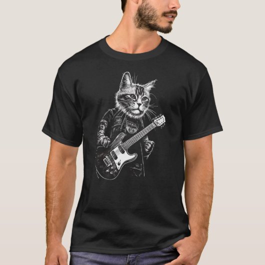 T-shirt Chat drôle à la guitare (Devant)