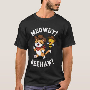 T-shirt Chat Drôle Abeille Jeu de Mots Cowboy Meowdy Beeha