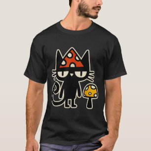 T-shirt Chat drôle avec chapeau de champignon Chat noir av