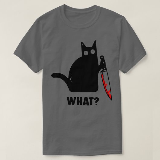 T-shirt Chat drôle avec un couteau QUOI (Design devant)