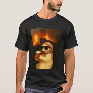 T-shirt Chat Drôle Boit Bière Mème Chat Détendu Halloween 