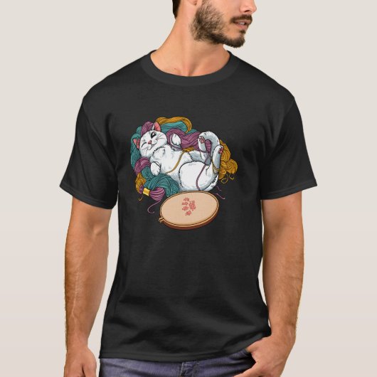 T-shirt Chat Drôle Broderie (Devant)