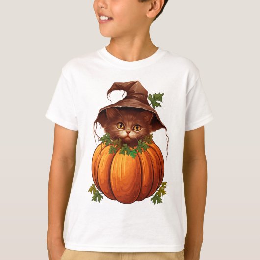 T-SHIRT CHAT DRÔLE CITROUILLE MIGNON (Devant)