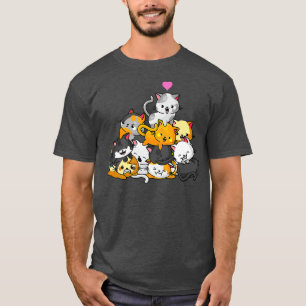 T-shirt Chat drôle Cute Kitty Pile Chats Anime Kawaii Neko
