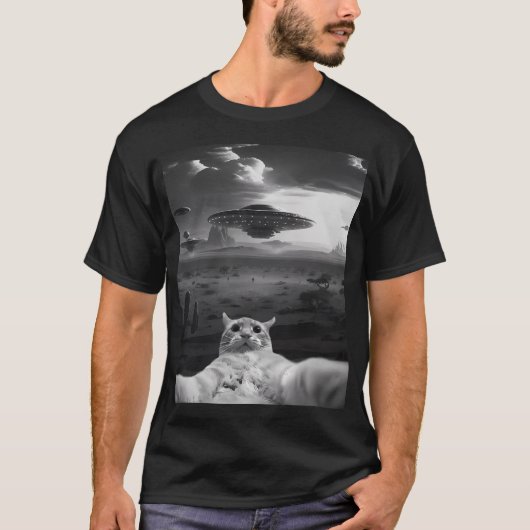 T-shirt Chat drôle d'alien Ufo (Devant)