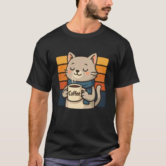 T-shirt Chat drôle de café vintage (Devant)