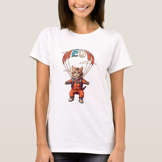 T-shirt Chat drôle de parachutisme (Devant)