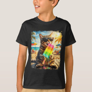 T-shirt Chat drôle de popsicle d'été animal lunettes de so