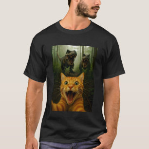 T-shirt Chat drôle de selfie avec T-Rex dinosaure chat enf