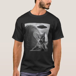 T-shirt Chat drôle de surf selfie avec UFO Vague géante av