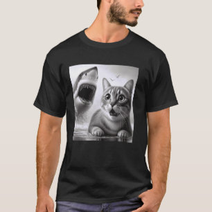 T-shirt Chat drôle de suspense contre requin - Kitty Fear