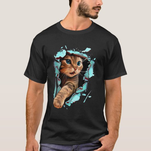 T-shirt Chat Drôle Déchirant Graphique Griffe Créatif (Devant)