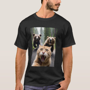 T-shirt Chat drôle d'ours attaque selfie