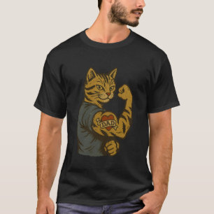 T-shirt Chat drôle et dur avec tatouage I Love DAD Cat Dad
