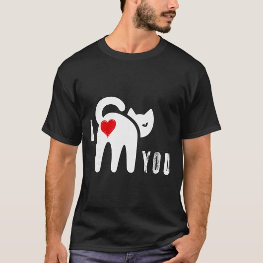 T-shirt Chat Drôle Fessier Coeur Saint Valentin Je T'Aime (Devant)