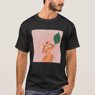 T-shirt Chat Drôle Feuille de Plante Dessin Animé