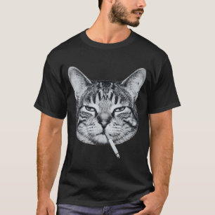 T-shirt Chat drôle fumant cigarette chat tigré mème brainr