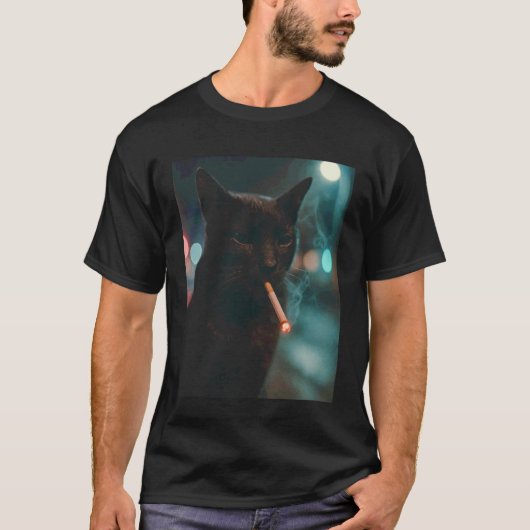 T-shirt Chat Drôle Fumant une Cigarette Mème Génération Z (Devant)