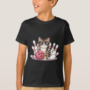 T-shirt Chat drôle jouant au bowling Chat cool avec des lu
