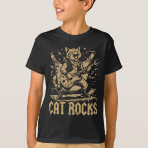 T-shirt Chat Drôle Jouant de la Guitare Design de Chat de