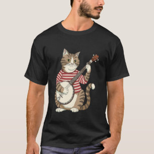 T-shirt Chat Drôle Jouant du Banjo Art Musical Animal