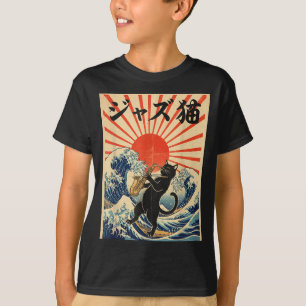 T-shirt Chat Drôle Jouant du Saxophone Pour Musicien de Ja