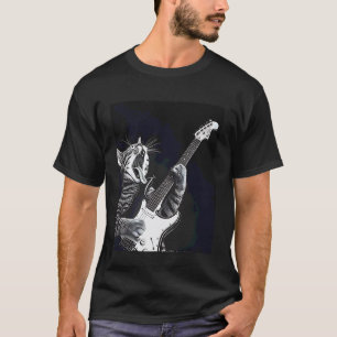 T-shirt Chat Drôle Jouant Rock Star Rock & Roll Hommes Gui
