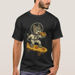 T-shirt Chat Drôle Mangeant une Pizza Kitten Espace Galaxi