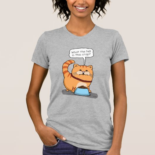 T-shirt Chat drôle peu satisfait de la bouffe (Devant)