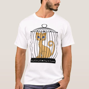 T-shirt Chat Drôle Piégé Dans Une Cage À Oiseaux Humour Ar
