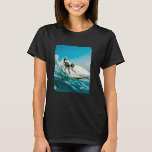 T-shirt Chat Drôle Qui Surfe Kitten Surf Océan Vagues Colo