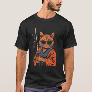T-shirt Chat Drôle Samouraï Amoureux des Animaux Japonais