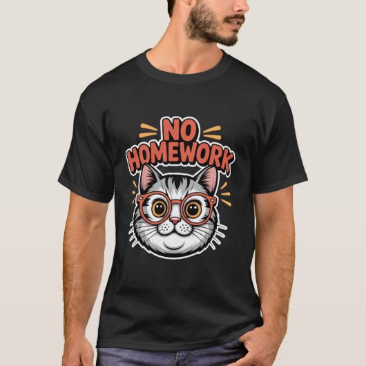 T-shirt Chat drôle sans devoirs Retour à l'école (Devant)