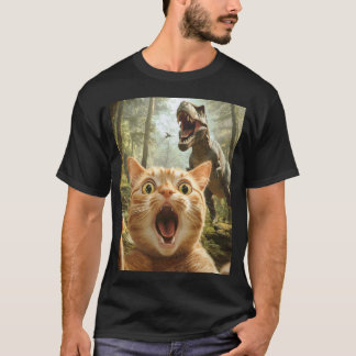 T-shirt Chat Drôle Selfie Avec Chat Dinosaure Trex Amateur