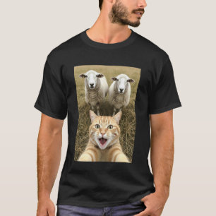 T-shirt Chat drôle selfie avec mouton Animaux de ferme mig