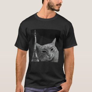 T-shirt Chat Drôle Selfie Tour Eiffel Paris Voyage Hommes 