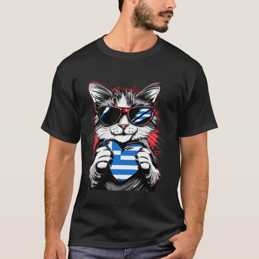 T-shirt Chat du drapeau grec Hellènes Fierté grecque Hellé (Devant)