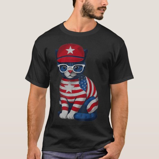 T-shirt Chat du jour commémoratif, Joyeux 4 juillet patrio (Devant)