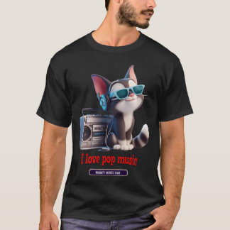 T-shirt chat écouter de la musique pop garçon