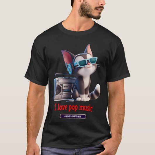 T-shirt chat écouter de la musique pop garçon (Devant)