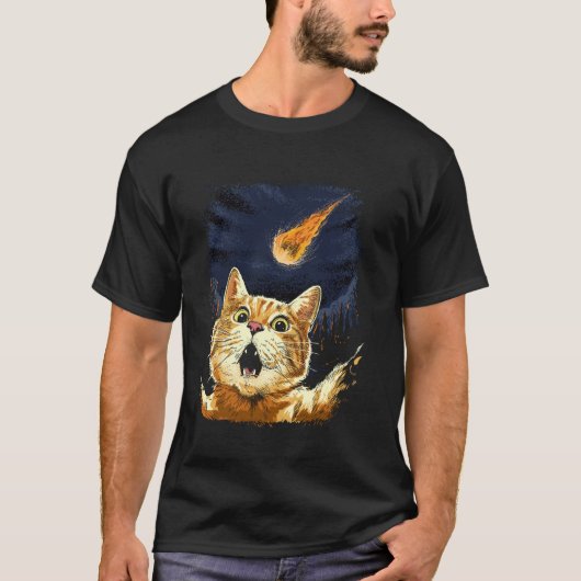 T-shirt Chat effrayé selfie chat météorite astéroïde impac (Devant)