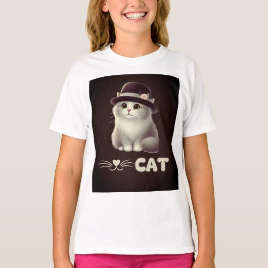 T-shirt Chat élégant avec Casquette - Cadeau parfait pour (Devant)