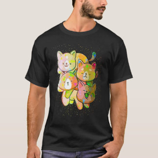 T-shirt Chat empilé mignon éclaboussure de peinture coloré