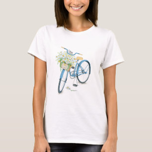 T-shirt chat en bouquet marguerrier sur vélo